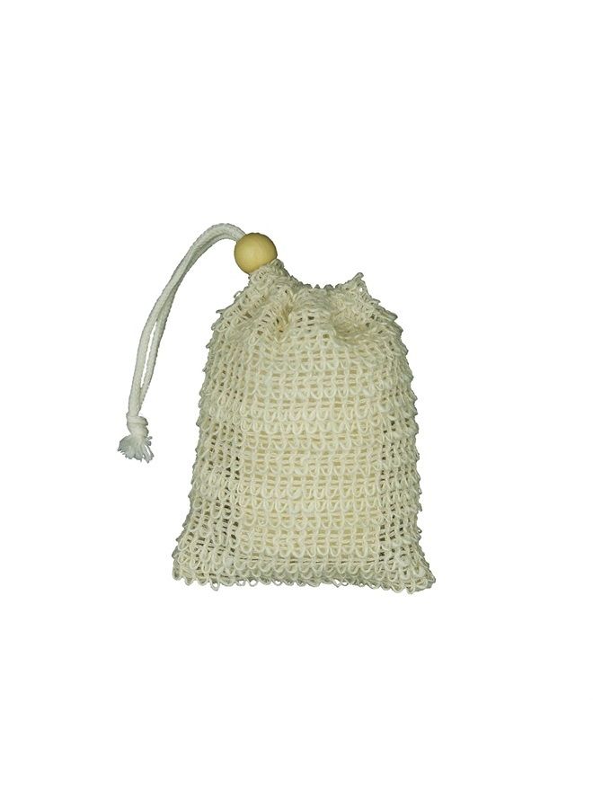 Bleu Bath (4 Pack) Exfoliating Loofah Pouch Sisal Ramie Soap Saver Bag with Drawstring and Wooden Bead Holder 