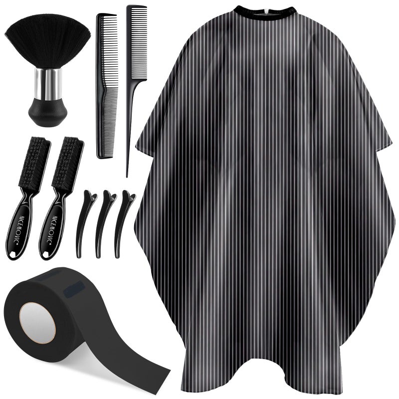 NICEMOVIC 10 in 1 Hair Cutting Barber Cape with Neck Duster Brush Barber Brush Neck Strips Hair Combs Hair Clips, Professional Barber Accessories Cleaning Supplies for Salon Haircut Styling (Stripe) - Image 1