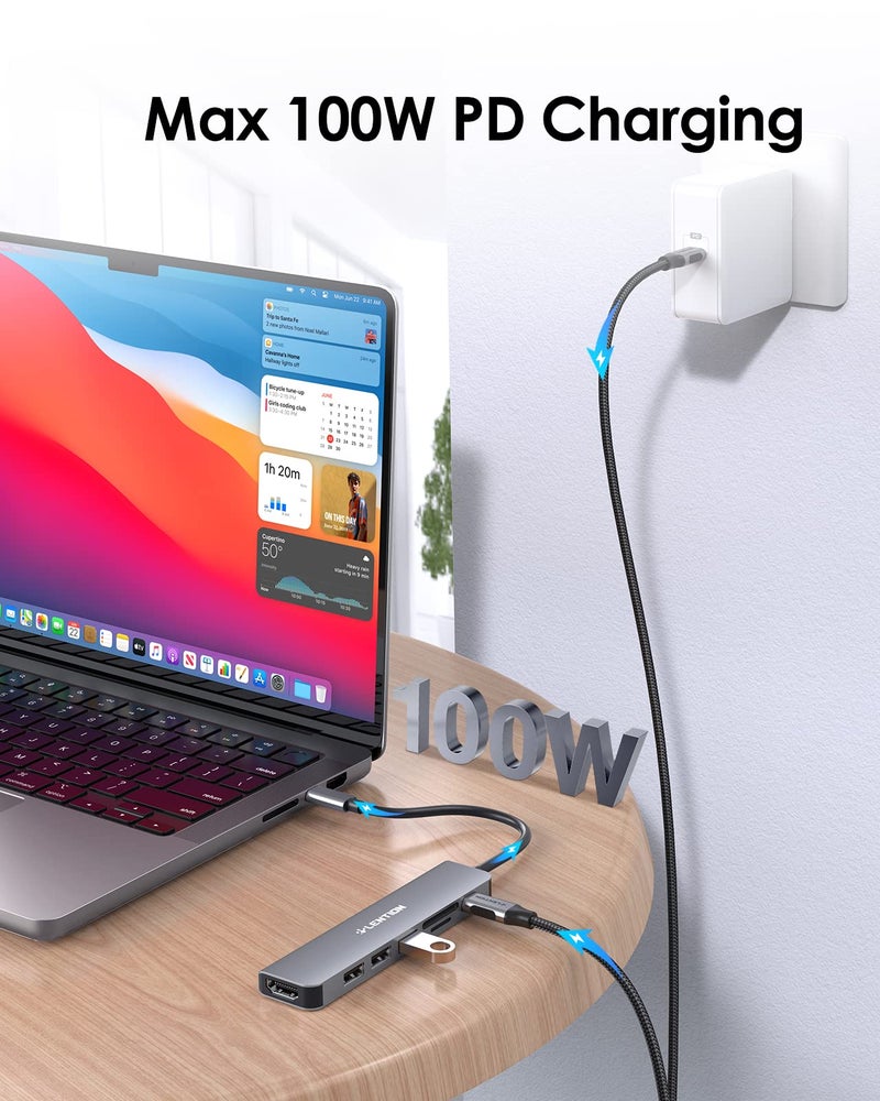 Lention محور LENTION USB C مع شحن 100 واط، 4K HDMI، قارئ بطاقات مزدوج، متوافق مع USB 3.0 و 2.0 لجهاز MacBook Pro، Mac Air/Surface الجديد، Chromebook، المزيد، محول سائق مستقر (CB-CE18، رمادي فضائي) - Image 5