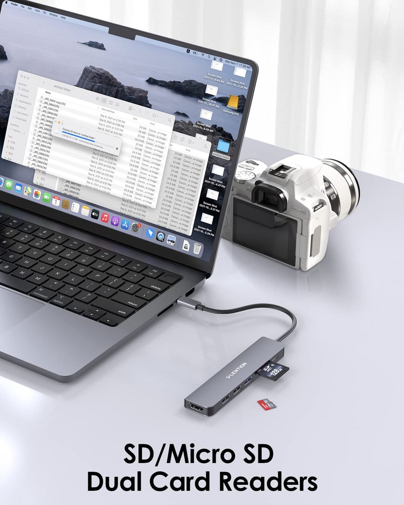 Lention محور LENTION USB C مع شحن 100 واط، 4K HDMI، قارئ بطاقات مزدوج، متوافق مع USB 3.0 و 2.0 لجهاز MacBook Pro، Mac Air/Surface الجديد، Chromebook، المزيد، محول سائق مستقر (CB-CE18، رمادي فضائي) - Image 3