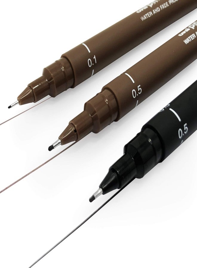 Uni Pin Fineliner Drawing Pen - Sketching Set - Sepia/Black Ink - 0.1/0.5mm - Set of 3 - Image 2