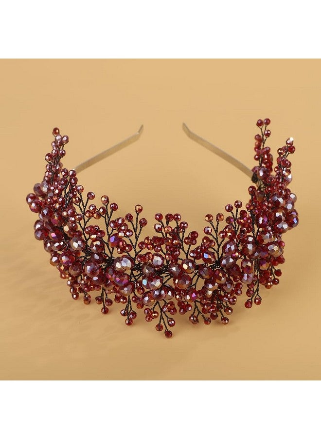 BERYUAN Crystal Pearls Beads Wedding Headband Crystal Rhinestone Wedding Headband Elegant Crystal Rhinestone Bridal Headband Wedding Bridal Hair Accessories for Brides Bridesmaid (red and black) - Image 1