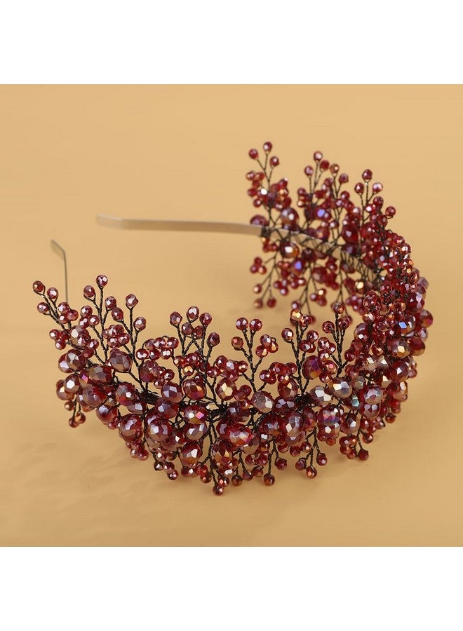 BERYUAN Crystal Pearls Beads Wedding Headband Crystal Rhinestone Wedding Headband Elegant Crystal Rhinestone Bridal Headband Wedding Bridal Hair Accessories for Brides Bridesmaid (red and black) - Image 3