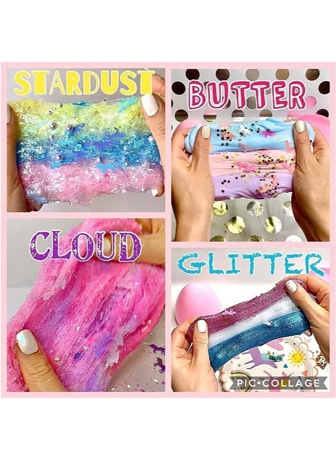 مجموعة صنع السلايم للبنات والأولاد من عمر 6 سنوات فما فوق | طقم DIY لصنع سلايم فلوفي وسلايم السحاب مع حليات يونيكورن وبريق | لعبة سلايم مرنة هدية للأطفال (نمط 1) - Image 4