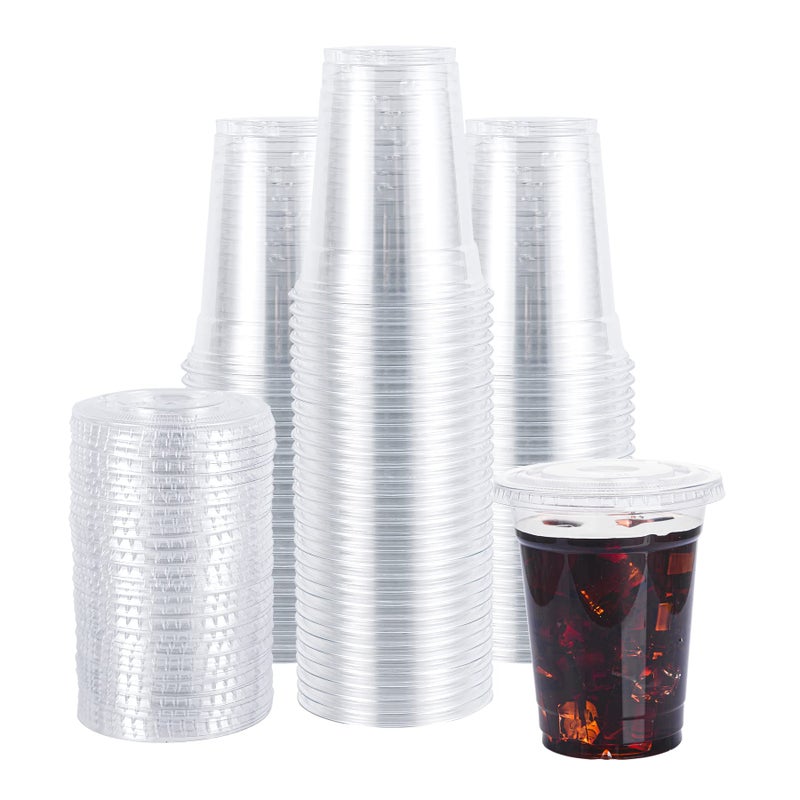 Lullaby 200 Pack 12oz Clear Plastic Cups with Lids Disposable To Go Cups for Daily Use Party and Wedding