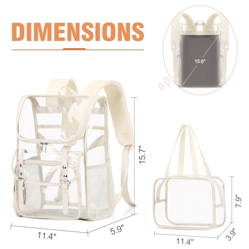 DIGOBAY Clear Backpack with Lunch Bag Set Leather Clear Backpack Heavy Duty Thick PVC Bookbag Fashion See Through Transparent Backpacks with Support Pad for College Travel Work Beige - Image 3