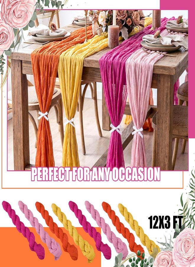 Remagr 12 Pcs Pink and Orange Party Cheesecloth Gauze Table Runners Boho Wedding Decor Rustic Sheer Runner for Wedding Table Bridal Shower Birthday Party Decorations - Image 2