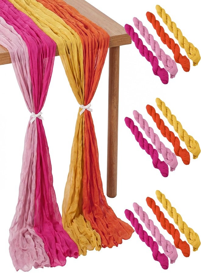 Remagr 12 Pcs Pink and Orange Party Cheesecloth Gauze Table Runners Boho Wedding Decor Rustic Sheer Runner for Wedding Table Bridal Shower Birthday Party Decorations - Image 1