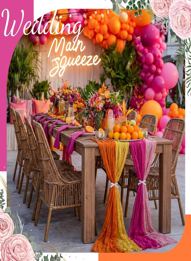 Remagr 12 Pcs Pink and Orange Party Cheesecloth Gauze Table Runners Boho Wedding Decor Rustic Sheer Runner for Wedding Table Bridal Shower Birthday Party Decorations - Image 3