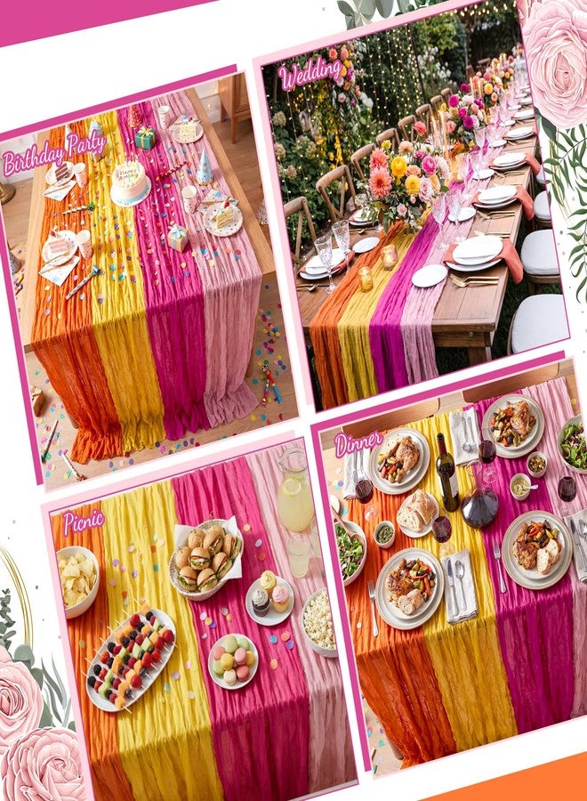 Remagr 12 Pcs Pink and Orange Party Cheesecloth Gauze Table Runners Boho Wedding Decor Rustic Sheer Runner for Wedding Table Bridal Shower Birthday Party Decorations - Image 4