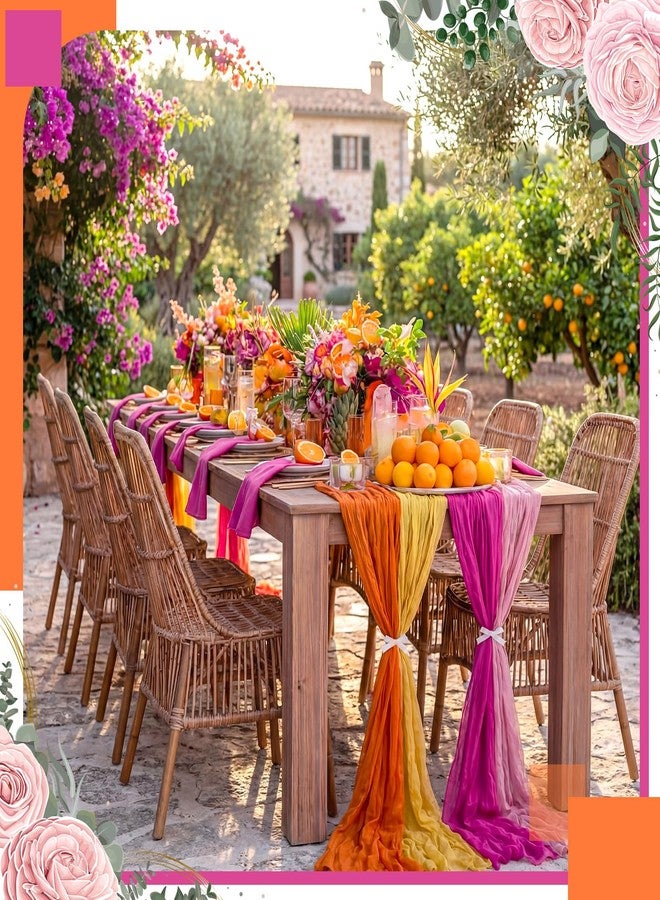 Remagr 12 Pcs Pink and Orange Party Cheesecloth Gauze Table Runners Boho Wedding Decor Rustic Sheer Runner for Wedding Table Bridal Shower Birthday Party Decorations - Image 5