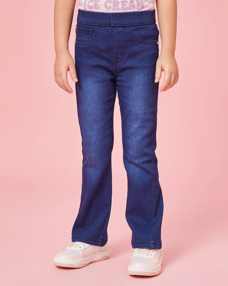 REDTAG Girls Blue Flare Fit Jeggings