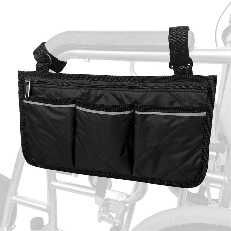 Wheelchair Armrest Side Bags with Reflective Strips Wheelchair Side Hanging Storage Bag Pouch for Home Outdoor Baby Cart - Image 4