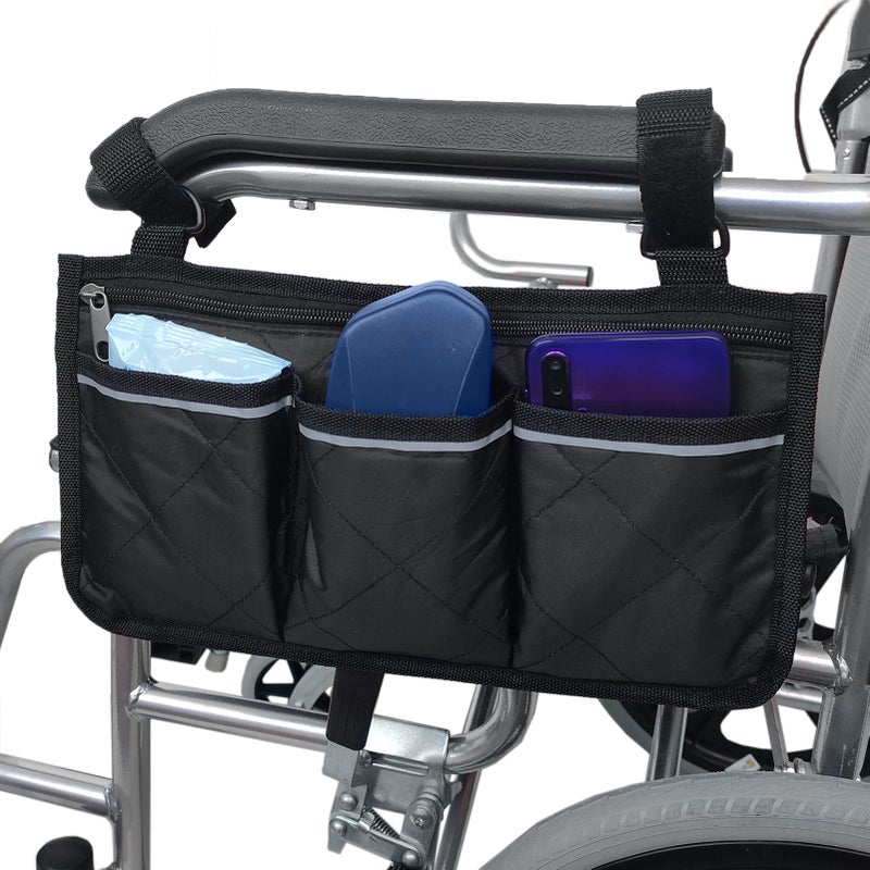 Wheelchair Armrest Side Bags with Reflective Strips Wheelchair Side Hanging Storage Bag Pouch for Home Outdoor Baby Cart - Image 3