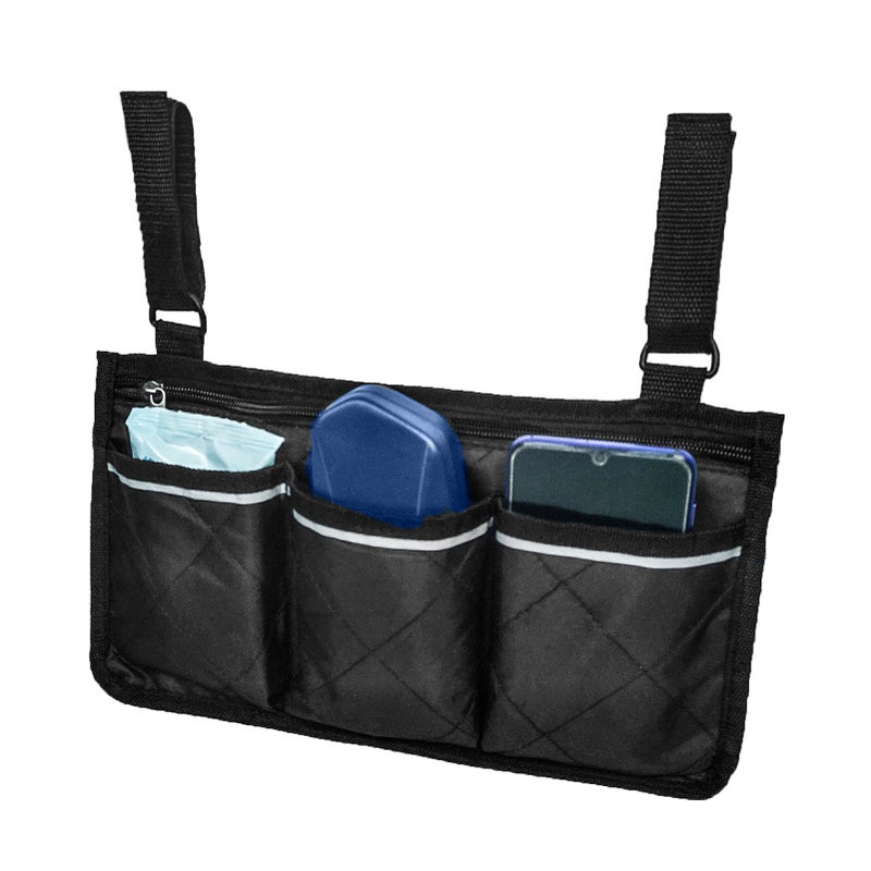 Wheelchair Armrest Side Bags with Reflective Strips Wheelchair Side Hanging Storage Bag Pouch for Home Outdoor Baby Cart - Image 2