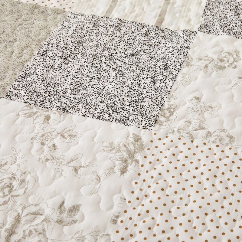 Cmfshape Summer Floral King Quilt Set,Grey Patchwork Quilts King,Reversible Quilted Bedspread with 2 Shams, Vintage Farmhouse Coverlet(Grey, King102 x90) - Image 5