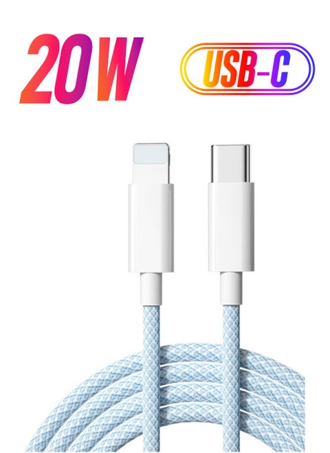 Dynamic Series Fast Charging Data Cable Type-C To iPhone Power Delivery 20W 2.4A Charger Cord Compatible with 14/13/12/11/XS Max/XS/XR/8/7/6S/6/5, iPad And More,78inch, Blue