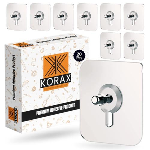 KORAX 20 Pcs Self Adhesive Wall Hooks for Hanging Heavy Items – Nail Free Transparent Screw Hooks for Wall Without Drilling, Strong Hooks for Frame, Kitchen Accessories & Home Décor - Image 1