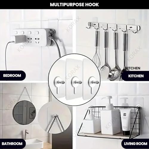 KORAX 20 Pcs Self Adhesive Wall Hooks for Hanging Heavy Items – Nail Free Transparent Screw Hooks for Wall Without Drilling, Strong Hooks for Frame, Kitchen Accessories & Home Décor - Image 5
