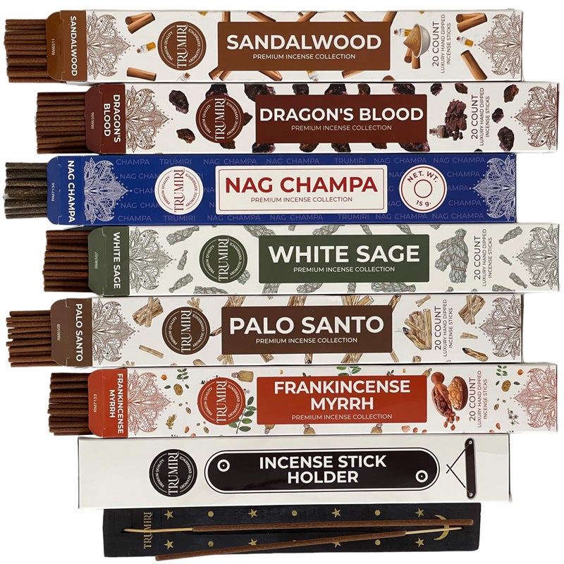 TRUMIRI Classic Incense Sticks  Total 120 InsenceSticks 20 Insense x 6 Inscents  Inciensos Aromaticos Para La Casa Incents with Nag Champa Sage Palo Santo Frankincense Sandalwood InscentsSticks  Holder 