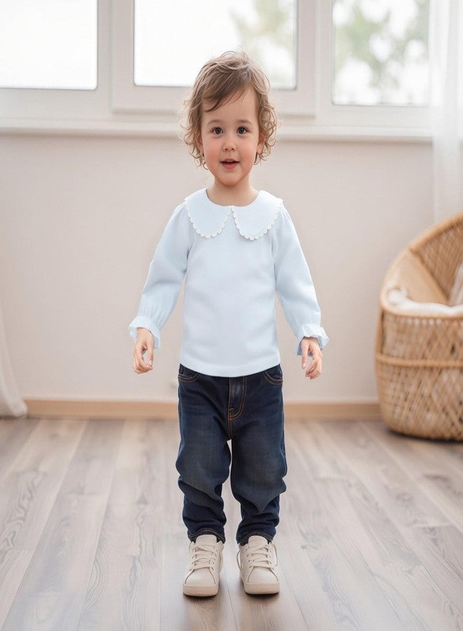 Pudcoco Toddler Baby Girls Ruffle Doll Collar Shirt Puff Short Sleeve Basic Solid Color Top Blouse Tee (White Long Sleeve, 2-3 Years) - Image 2