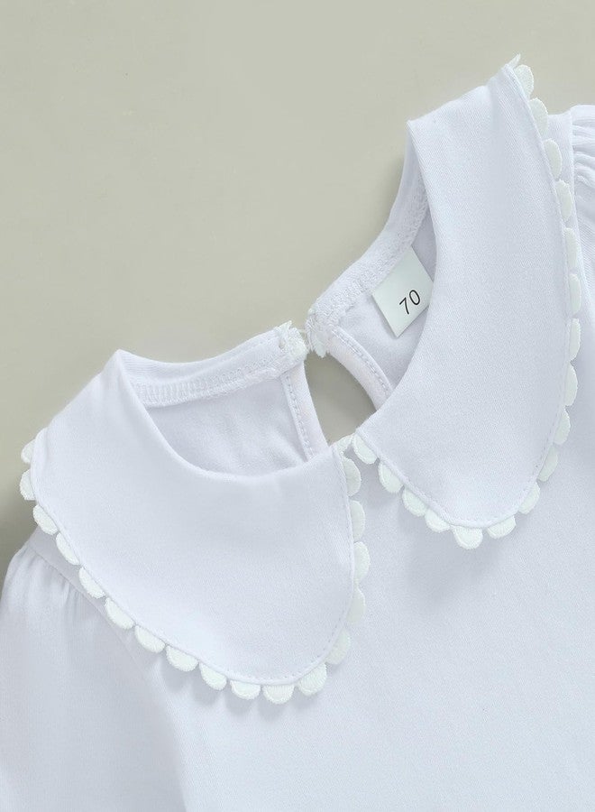 Pudcoco Toddler Baby Girls Ruffle Doll Collar Shirt Puff Short Sleeve Basic Solid Color Top Blouse Tee (White Long Sleeve, 2-3 Years) - Image 4
