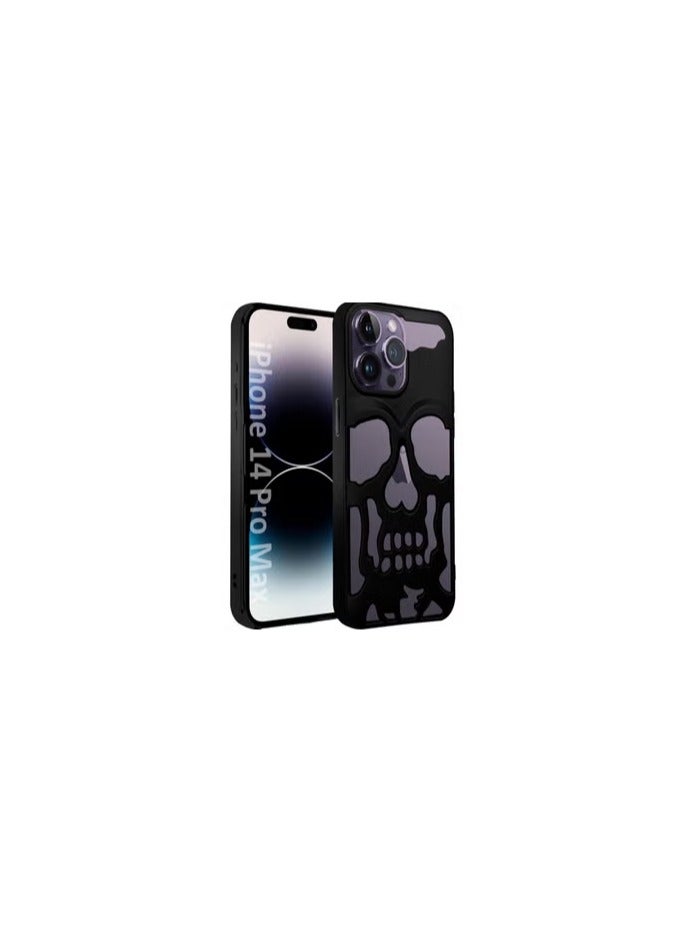 CATANES iPhone 14 Pro Max Case Cover Soft TPU and Glossy with Skull Design - Black - Image 1
