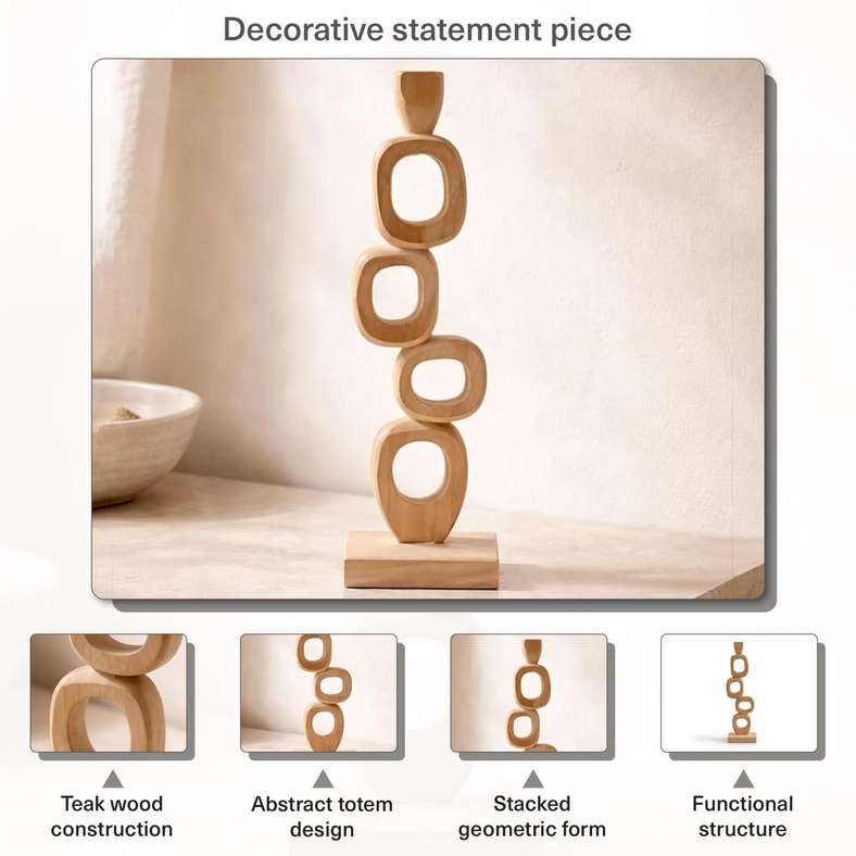 Pan Home Fia Teakwood Abstract Decor Accent 10x10x36cm - Natural - 112ATO9901259 - Image 5