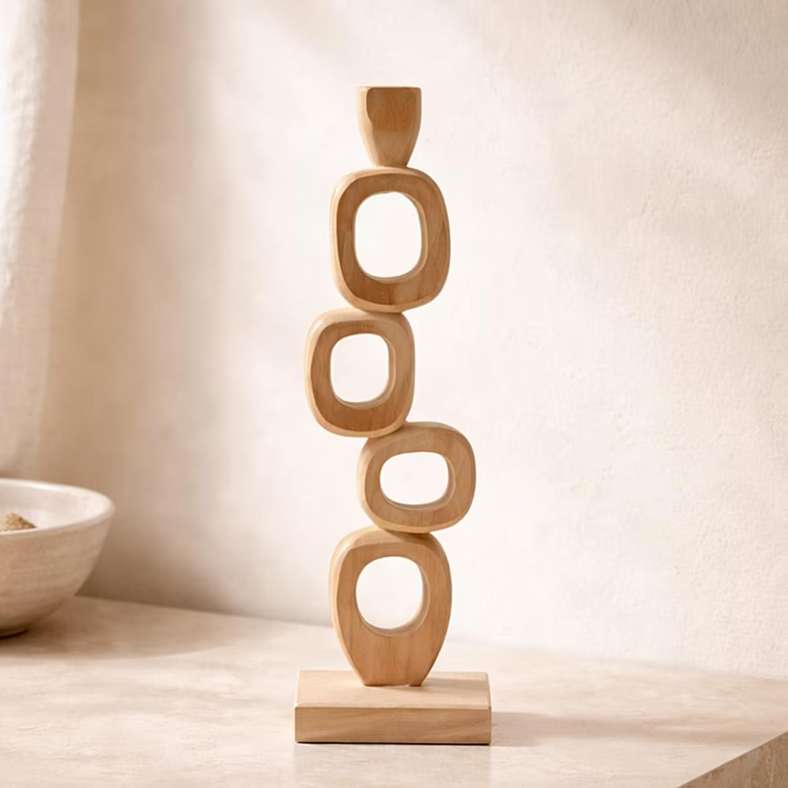 Pan Home Fia Teakwood Abstract Decor Accent 10x10x36cm - Natural - 112ATO9901259 - Image 1