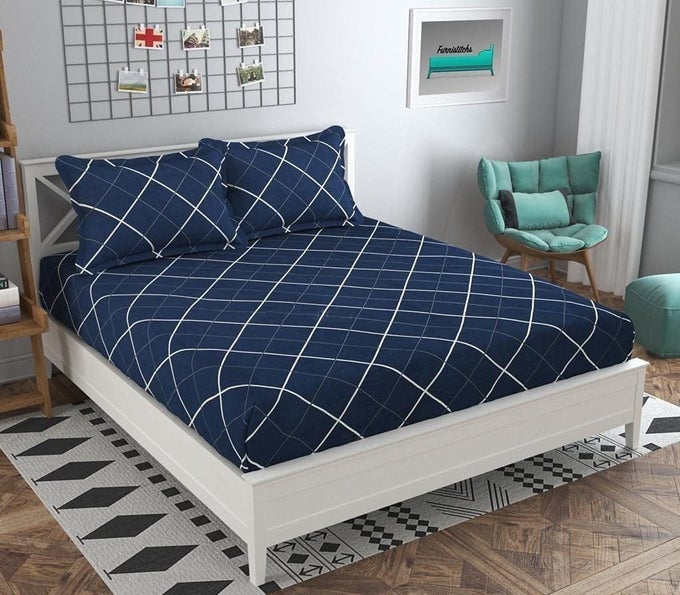 UMI BRUSHED MICROFIBER COTTON DOUBLE BEDSHEET WITH 2 PILLOW COVERSBEDSHEET 90X100INCHES PILLOW COVER 17X27CM 144 TC BLUE