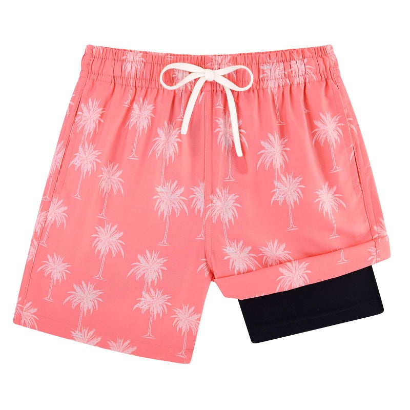 Cozople Boys Kids Swim Trunks with Compression Liner Swimwear Coconut Trees Printed Swim Shorts Summer Swimming Trunk Anti Chafe Bathing Suits Boxer Brief Swimsuits Size 14-16 - Image 4