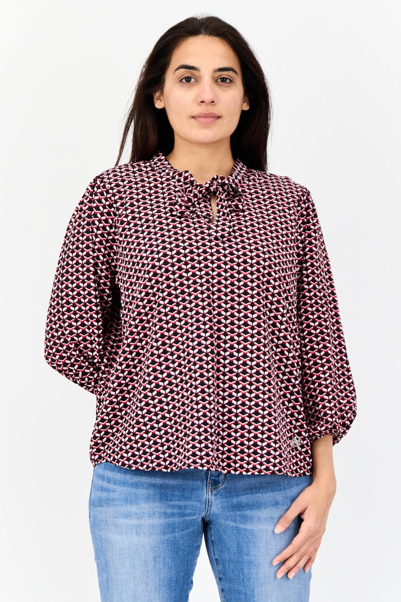 ADRIENNE VITTADINI Women Tie Neck Herringbone Print Blouse, Multicolor  - Image 1