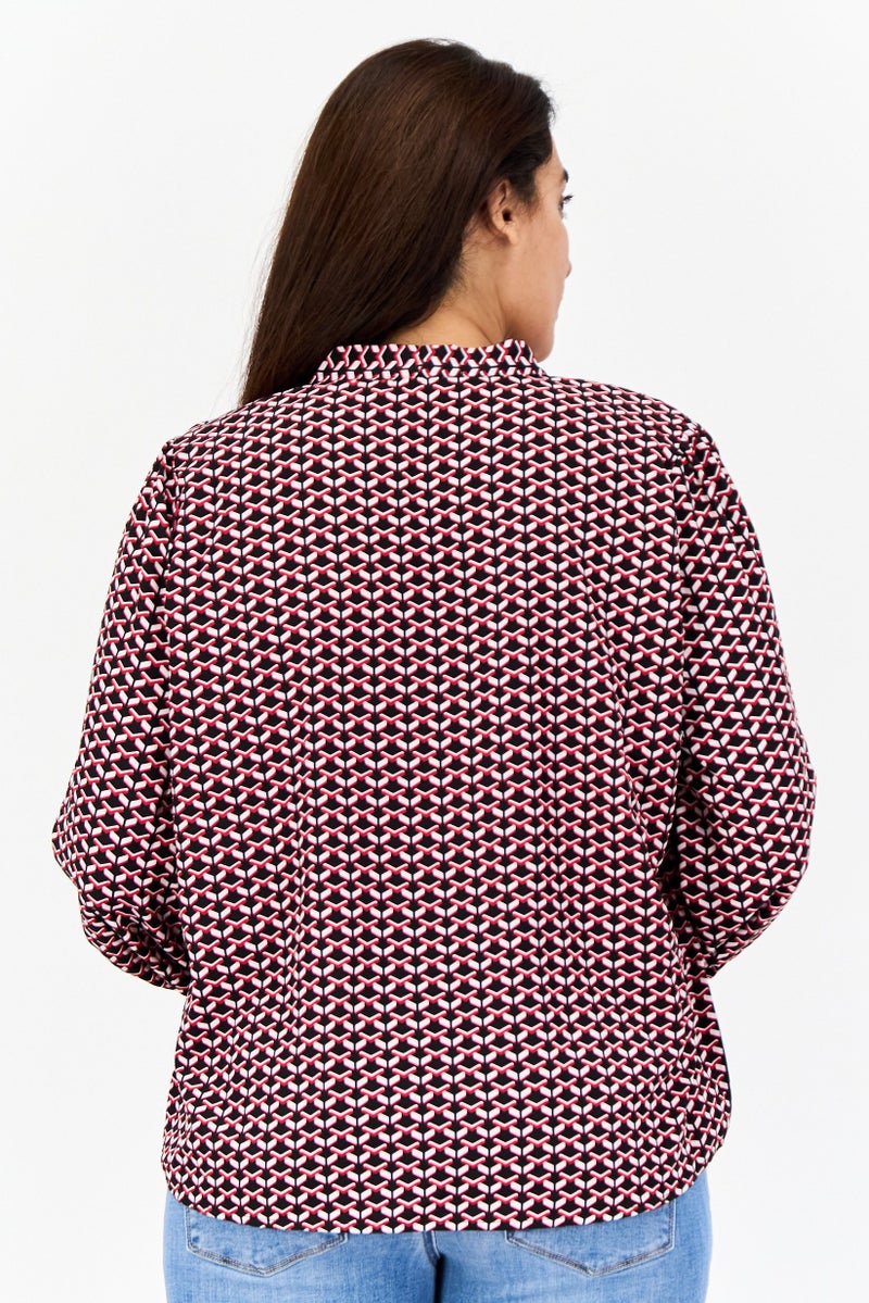 ADRIENNE VITTADINI Women Tie Neck Herringbone Print Blouse, Multicolor  - Image 3