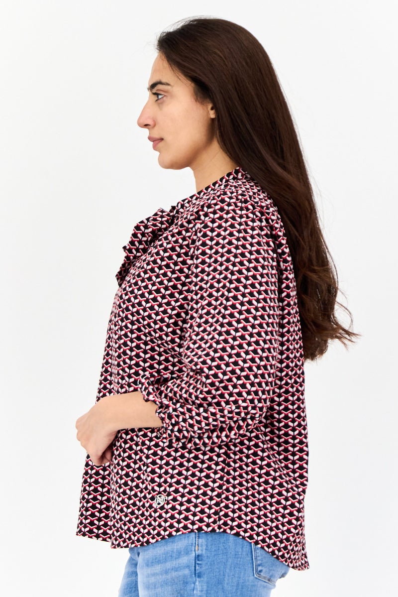 ADRIENNE VITTADINI Women Tie Neck Herringbone Print Blouse, Multicolor  - Image 4