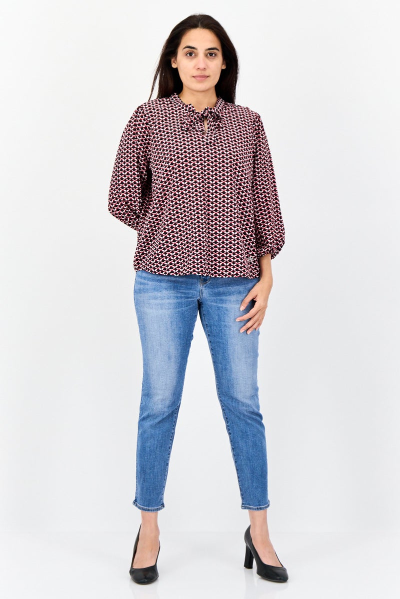 ADRIENNE VITTADINI Women Tie Neck Herringbone Print Blouse, Multicolor  - Image 2