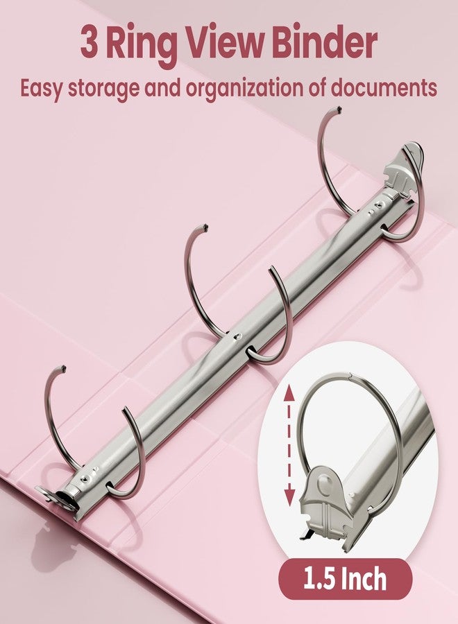 SUNEE 3 Ring Binder 1.5 Inch 2 Pack, Clear View Binder Three Ring PVC-Free (Fit 8.5x11 Inches) for School Binder or Office Binder Supplies, Pink Binder - Image 3