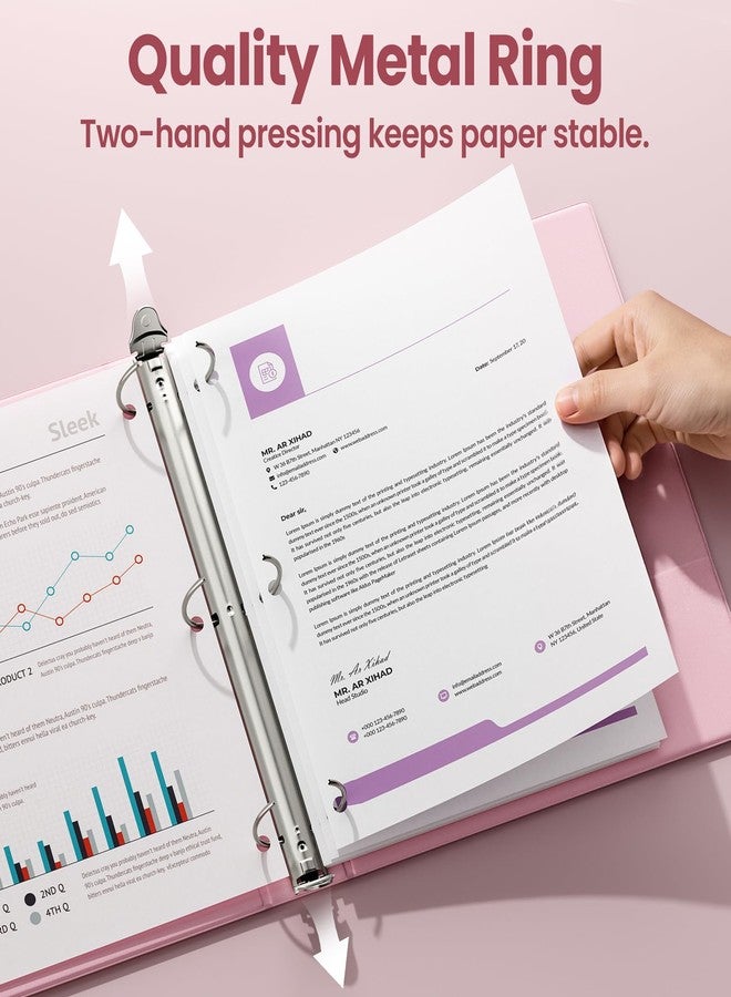 SUNEE 3 Ring Binder 1.5 Inch 2 Pack, Clear View Binder Three Ring PVC-Free (Fit 8.5x11 Inches) for School Binder or Office Binder Supplies, Pink Binder - Image 2