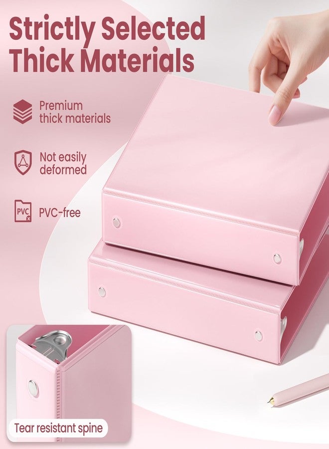 SUNEE 3 Ring Binder 1.5 Inch 2 Pack, Clear View Binder Three Ring PVC-Free (Fit 8.5x11 Inches) for School Binder or Office Binder Supplies, Pink Binder - Image 4