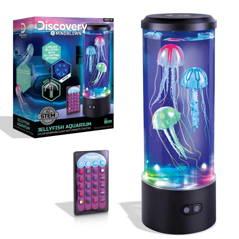 Discoveryâ„¢ Jellyfish Aquarium Lamp â€“ Colorâ€‘Morphing LED Bedroom Night Light with Remote| 15 Light Options| Lifelike Floating Jellyfish| Kids Science Toy| Educational Learning Gift| Ages 8+ - Image 1