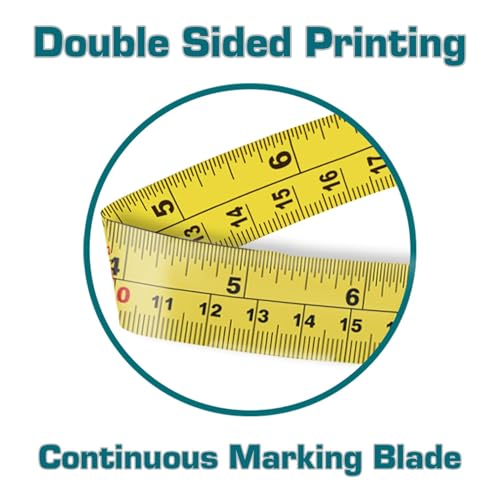 TOTAL 5m x 19mm Heavy Duty Measuring Tape with 3 Lock Buttons, Double Sided Metric & Inch Scale, Matte Anti-Glare Blade, Shockproof Rubber Case with Belt Clip, Steel Tape Measure for Construction Use - Image 4