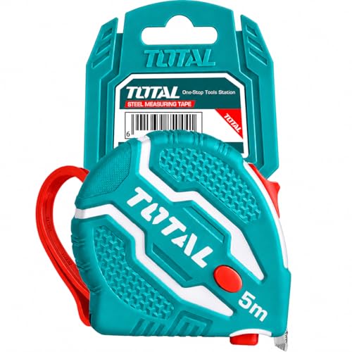 TOTAL 5m x 19mm Heavy Duty Measuring Tape with 3 Lock Buttons, Double Sided Metric & Inch Scale, Matte Anti-Glare Blade, Shockproof Rubber Case with Belt Clip, Steel Tape Measure for Construction Use - Image 5