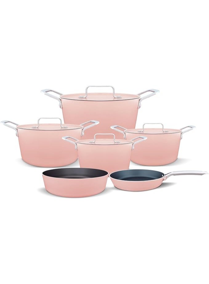 trueval Diamond 10-piece set (18-20-24-28 cm pots, 26 cm frying pan, 26 cm oven tray) with stainless steel handles