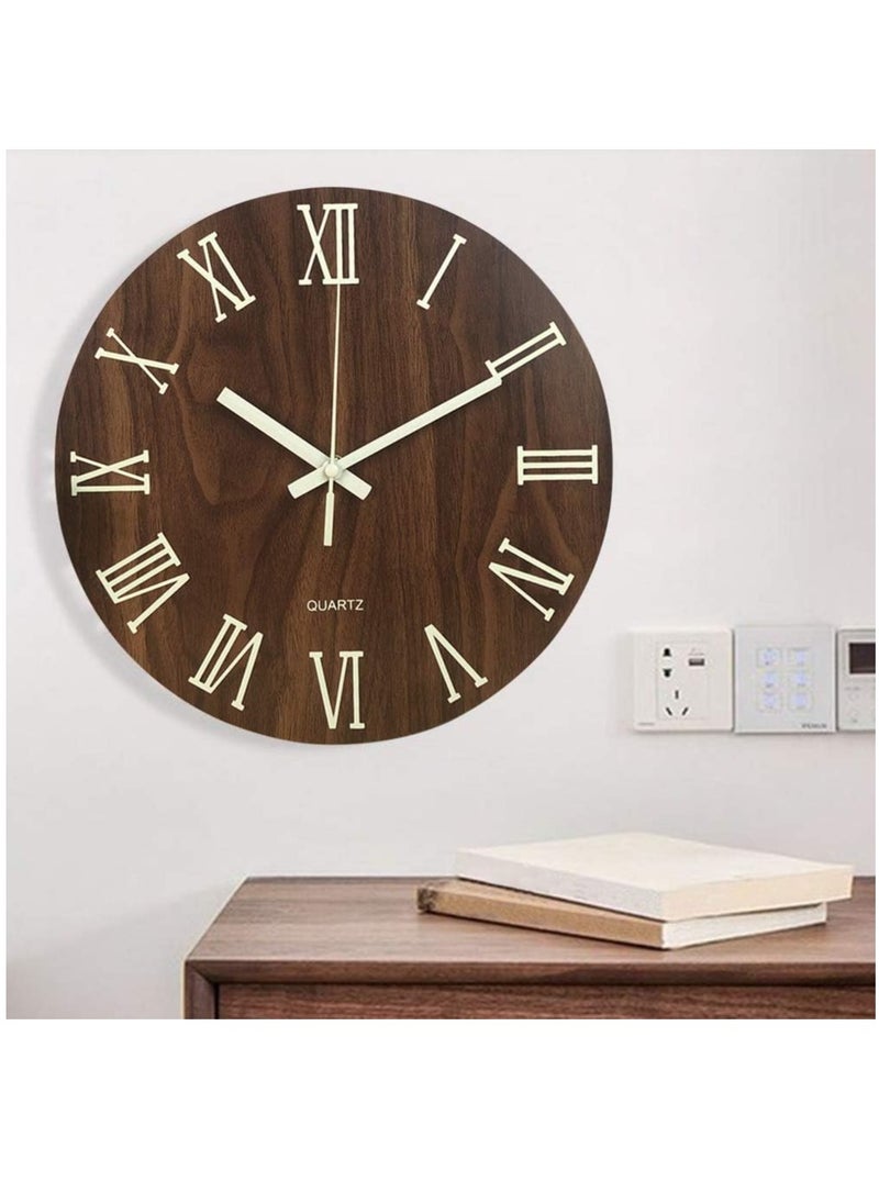 Hihonor Luminous Wall Clock, Glow in The Dark Silent Non-Ticking Wall Clocks, Quartz Wall Clock with Roman Numerals for Living Room, Dining Room, Kitchen, Battery Operated(Battery Not Included)  - Image 1