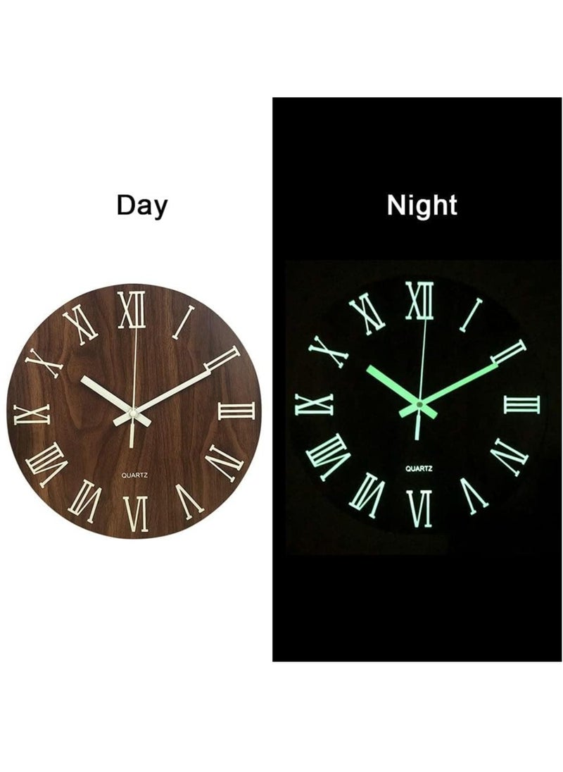 Hihonor Luminous Wall Clock, Glow in The Dark Silent Non-Ticking Wall Clocks, Quartz Wall Clock with Roman Numerals for Living Room, Dining Room, Kitchen, Battery Operated(Battery Not Included)  - Image 2