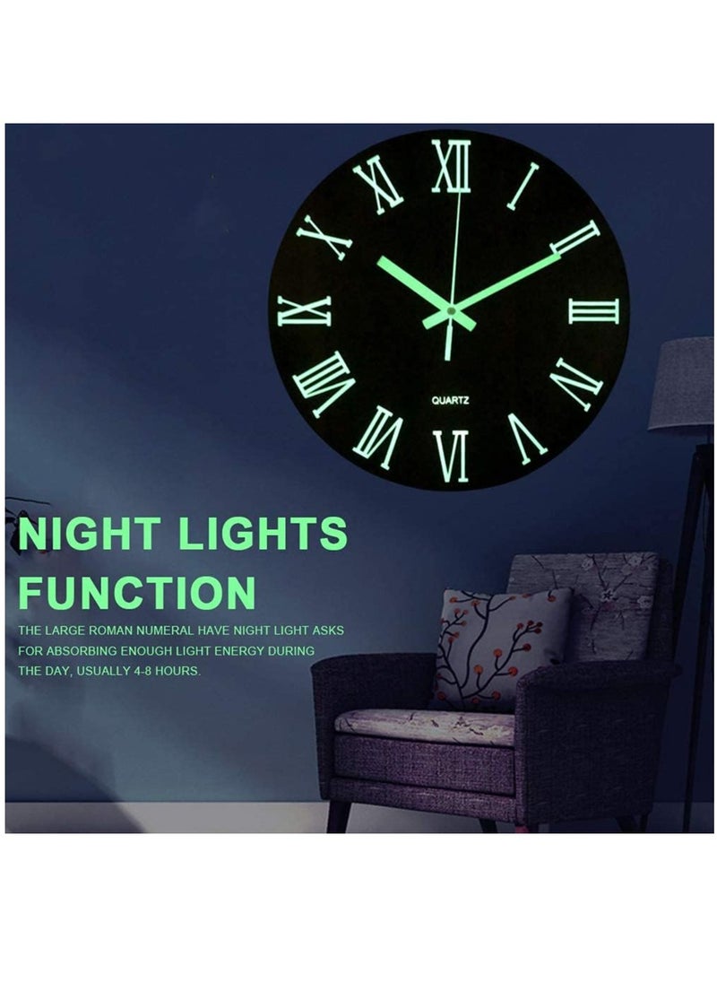 Hihonor Luminous Wall Clock, Glow in The Dark Silent Non-Ticking Wall Clocks, Quartz Wall Clock with Roman Numerals for Living Room, Dining Room, Kitchen, Battery Operated(Battery Not Included)  - Image 4