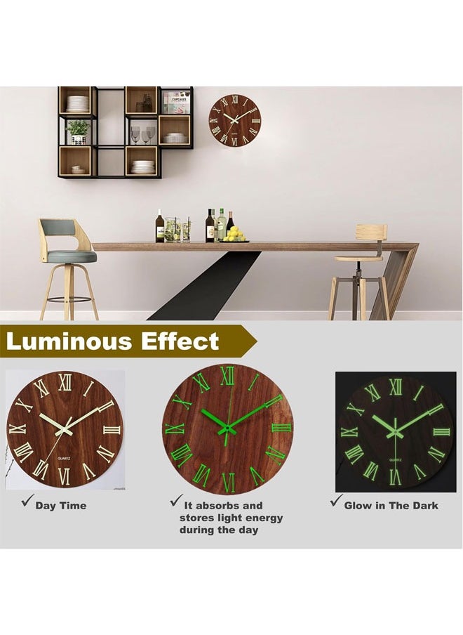 Hihonor Luminous Wall Clock, Glow in The Dark Silent Non-Ticking Wall Clocks, Quartz Wall Clock with Roman Numerals for Living Room, Dining Room, Kitchen, Battery Operated(Battery Not Included)  - Image 3