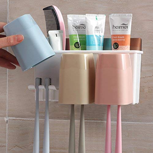 FORKLS Self Adhesive Anti dust Toothbrush Holder with 3 Cup for Bathroom - Image 1