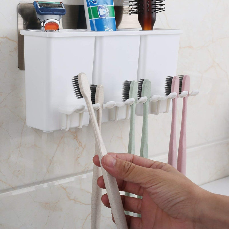 FORKLS Self Adhesive Anti dust Toothbrush Holder with 3 Cup for Bathroom - Image 3