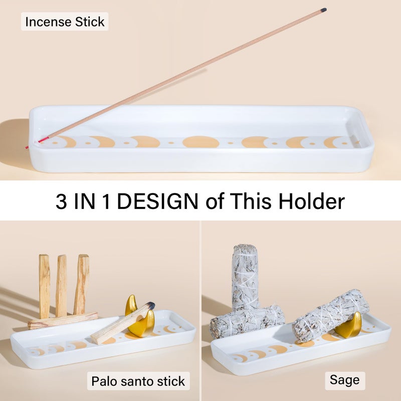ZenBless Incense Holder Multifunction Incense Burner for Burning Palo Santo,Sage Smudge, Incense Sticks,Handcrafted Ceramic Moon Phase Insence-Stick Holder, Ideal for Spiritual Meditation Yoga Gift - Image 4