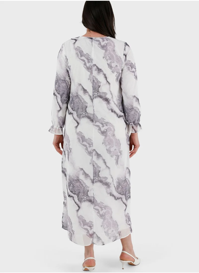 Alia by modanisa Printed Puff Sleeve Dress